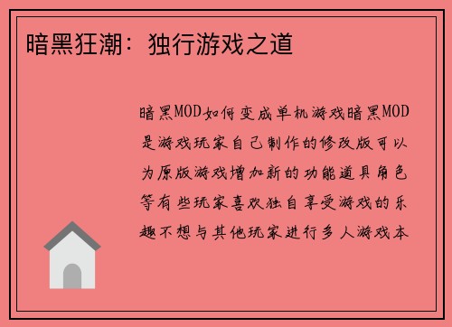 暗黑狂潮：独行游戏之道